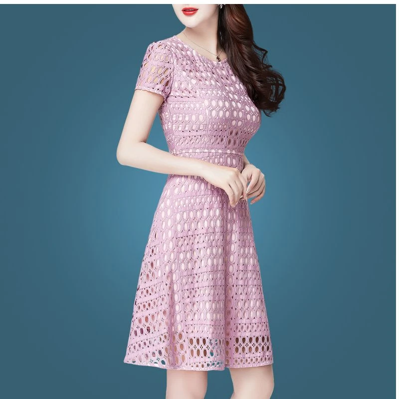 1120蕾丝连衣裙女短袖夏装新款女装有女人味气质性感显示夏季裙子