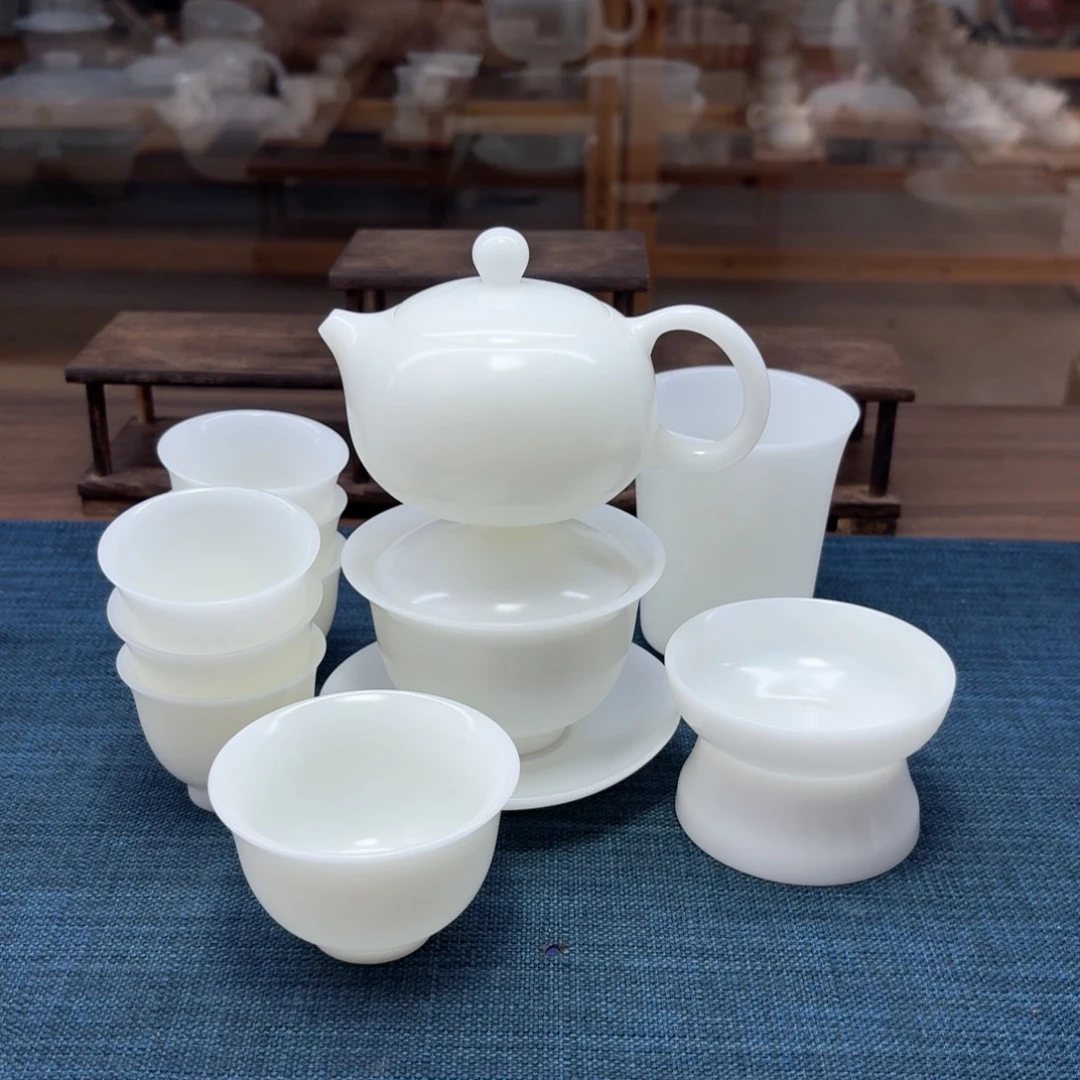 素烧璞玉冰种玉瓷茶具