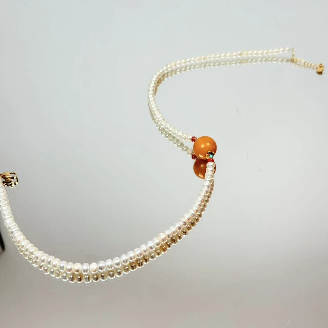 【1789 富贵人家】蜜蜡珍珠项链4-15mm面小仙多样性发其一Z