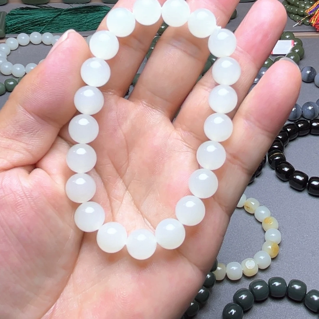 和田玉未镶嵌手链青海白卡10