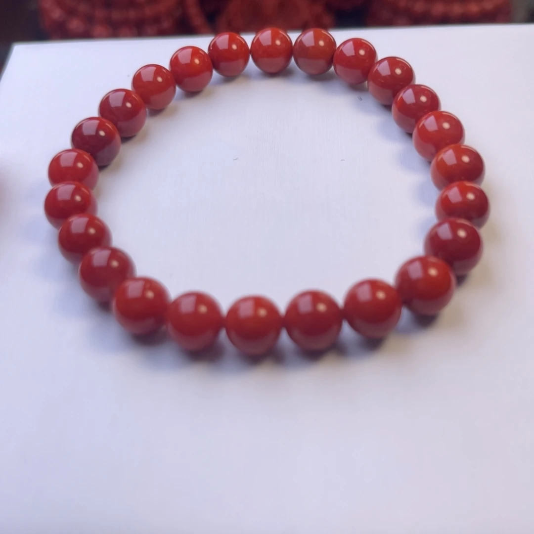 南红玛瑙未镶嵌川料精工圆珠手串牛血红卡8mm