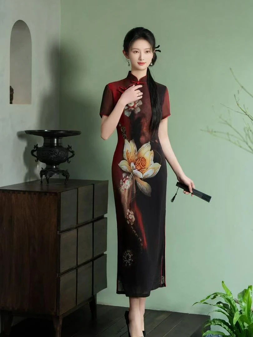 芙蕖 日常气质文艺国风复古优雅长款旗袍