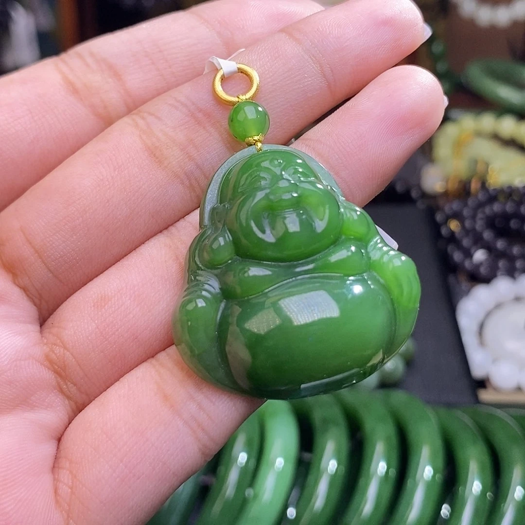 和田玉未镶嵌颈饰碧玉阳绿俄七佛公
