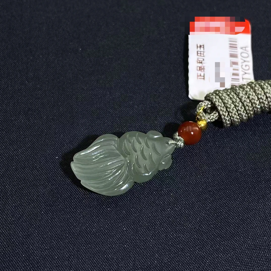 和田玉冰底青玉小金鱼挂件（Y）