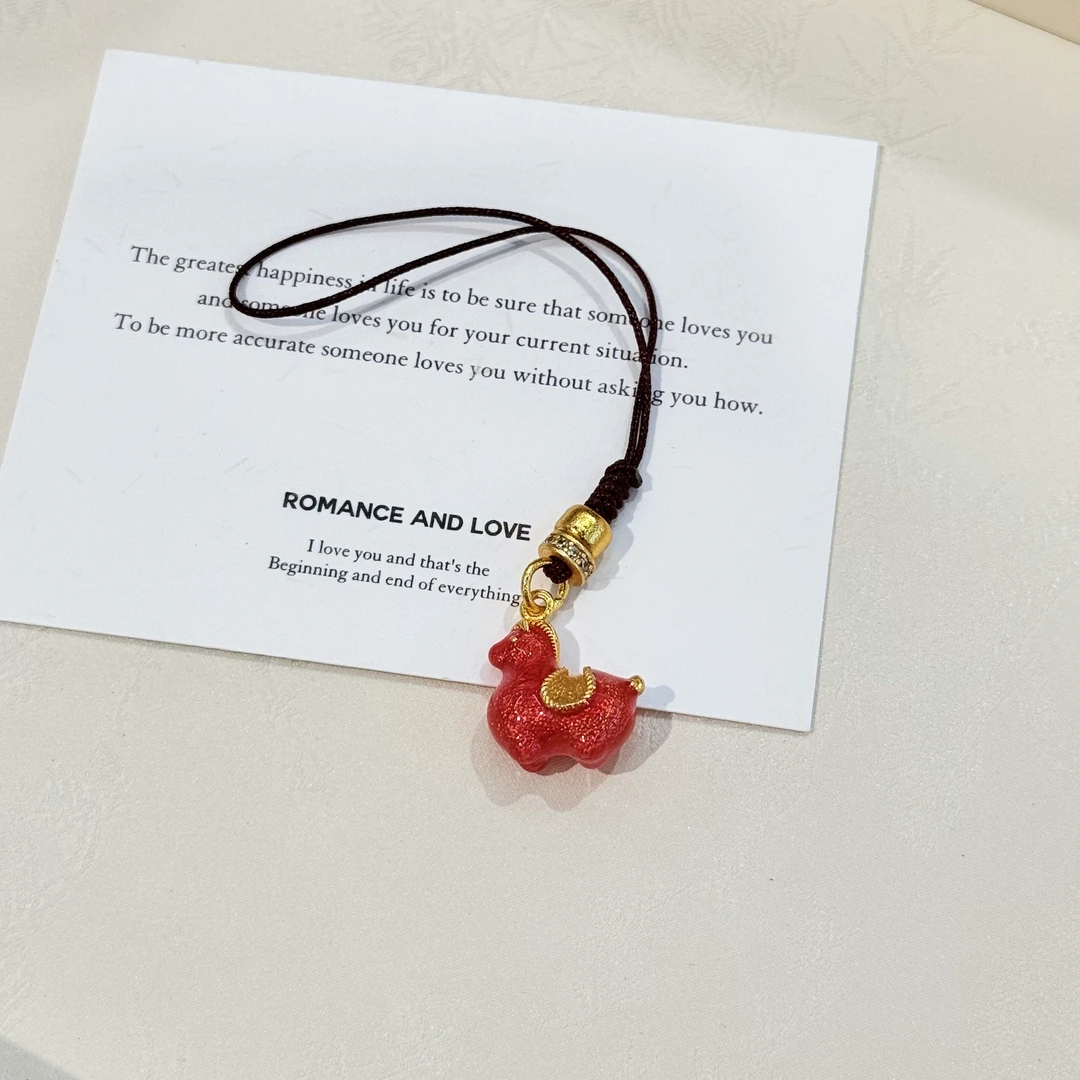 铜合金珐琅吊坠 XL-421新中式唐彩敦敦红色珐琅马挂件