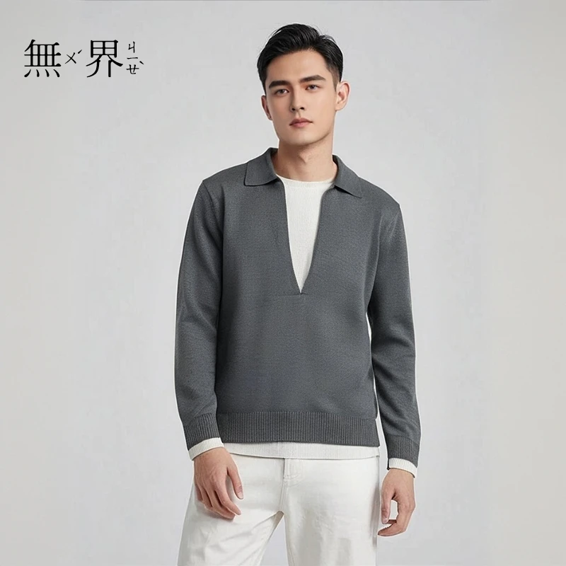無界WUJIE 春秋冬爆款情侣简约针织T恤毛衣假两件长袖针织衫卫衣