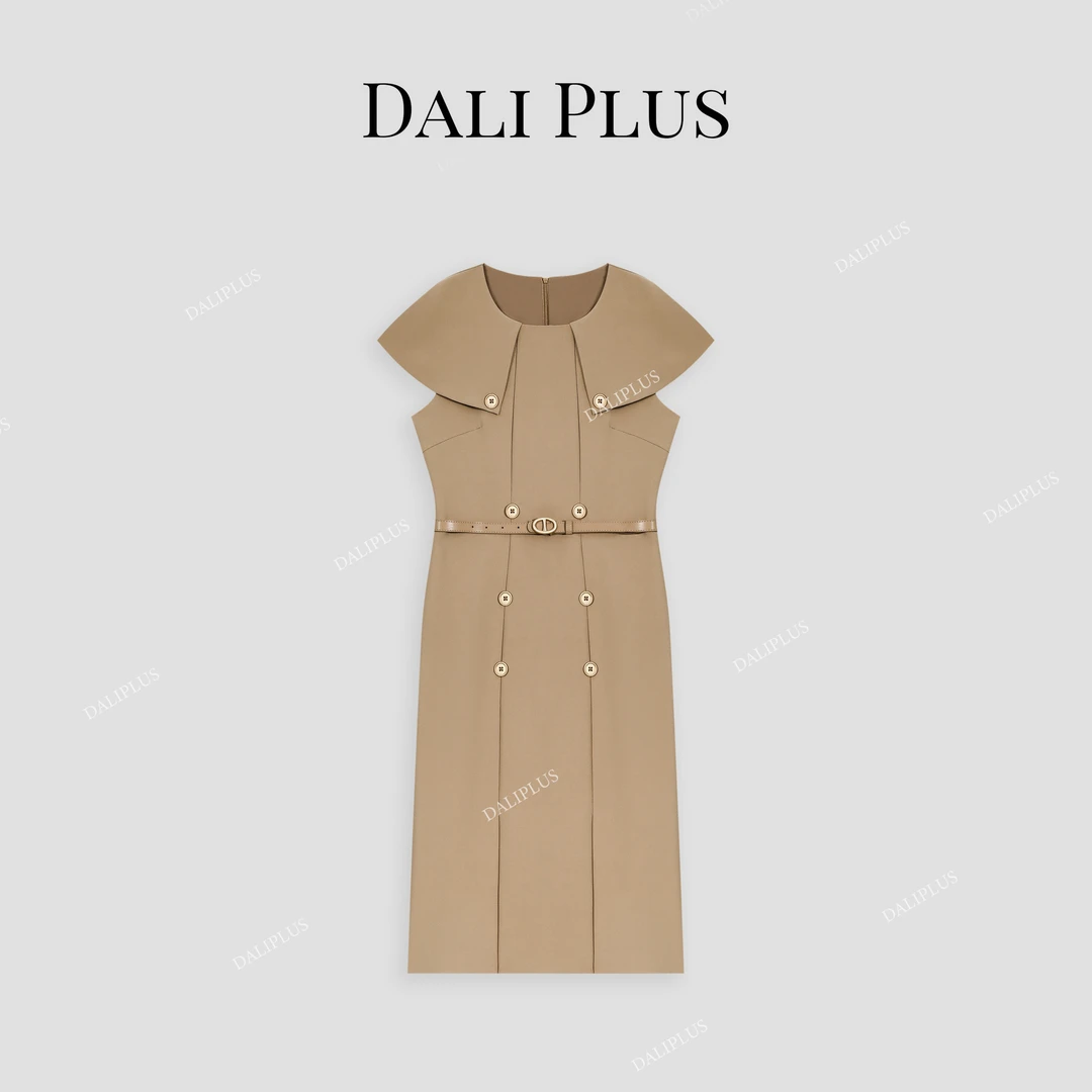 DALI PLUS轻奢高级感通勤静奢双排扣斗篷连衣裙-D5CH4142