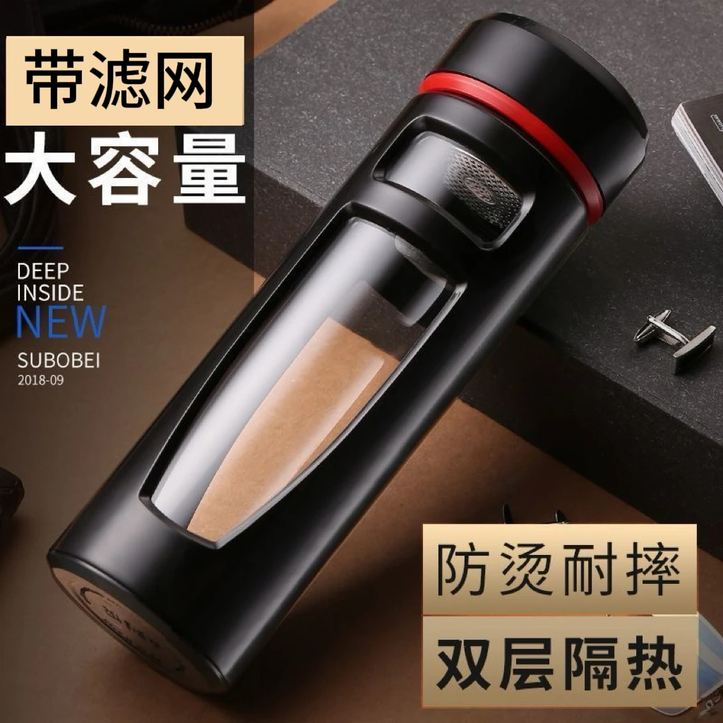 水杯玻璃杯大容量防摔耐热便携茶杯个人专用茶水分离带盖杯子男士