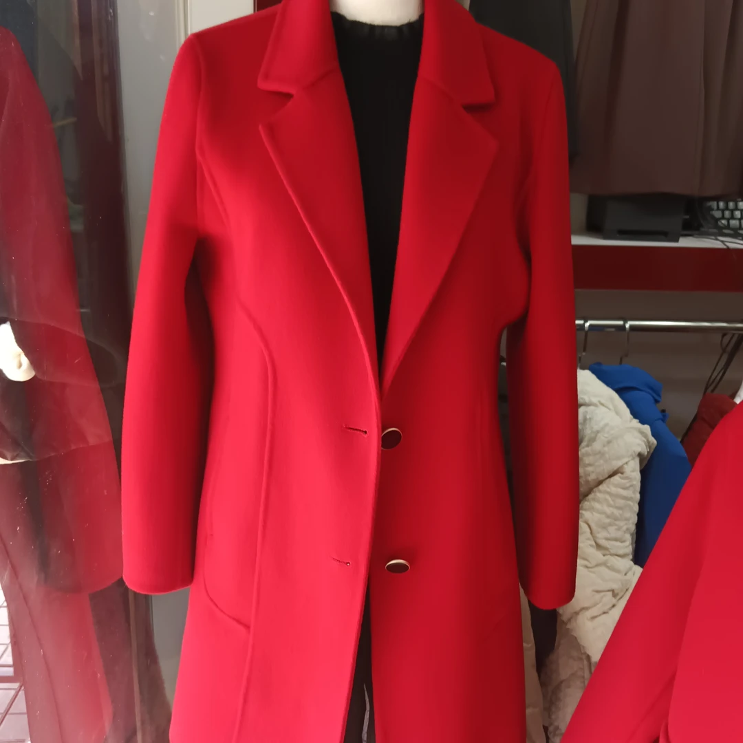 大红色双面羊绒大衣女中长款高端气质羊绒外套春秋洋气妈妈款时尚