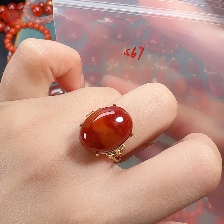 南红玛瑙银S925镶嵌戒指