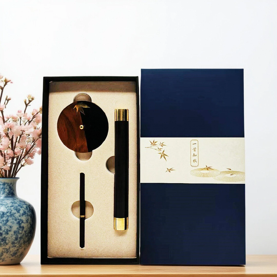 （新春）小鱼制香 一葉知秋紫光檀礼盒（配老香配礼品袋）