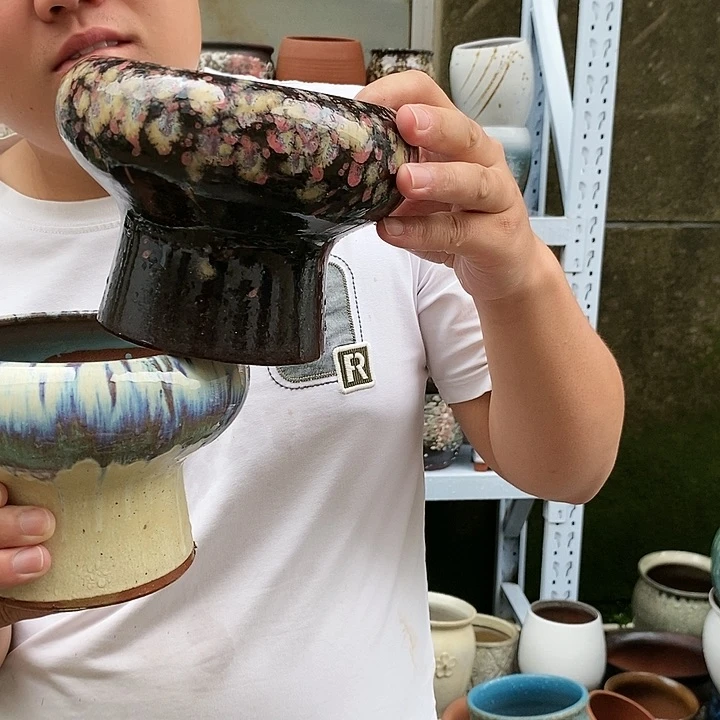 紫砂花盆口14高12瑕疵