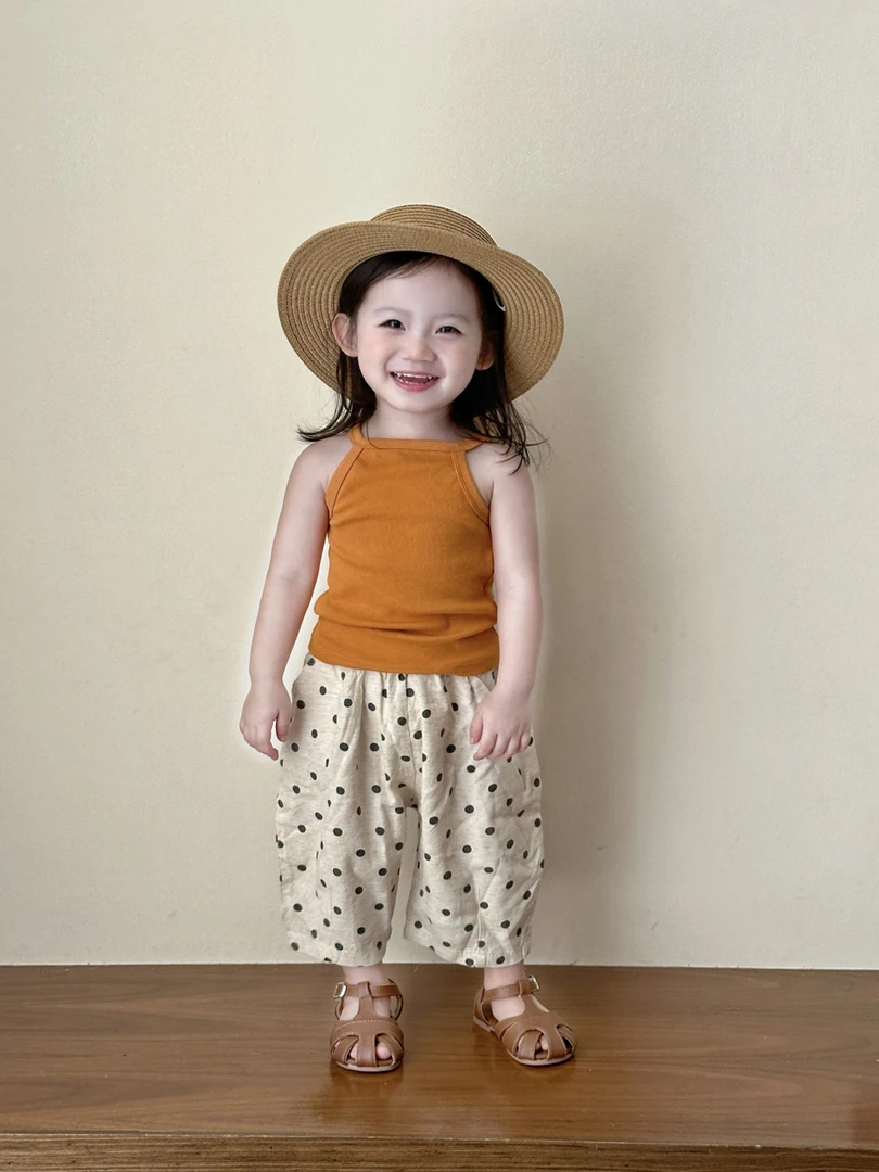 女童吊带套装夏季新款韩版时尚洋气女宝宝背心波点棉麻裤两件套潮