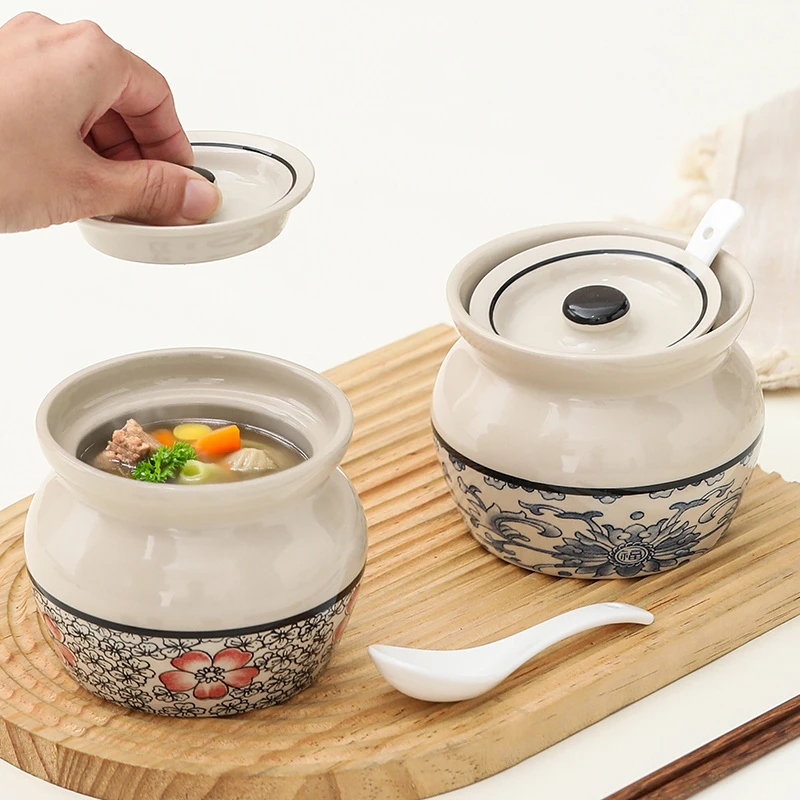 瓦罐炖盅隔水炖一人食蒸蛋炖罐带盖汤罐中式沙县小吃陶瓷煨汤汤盅