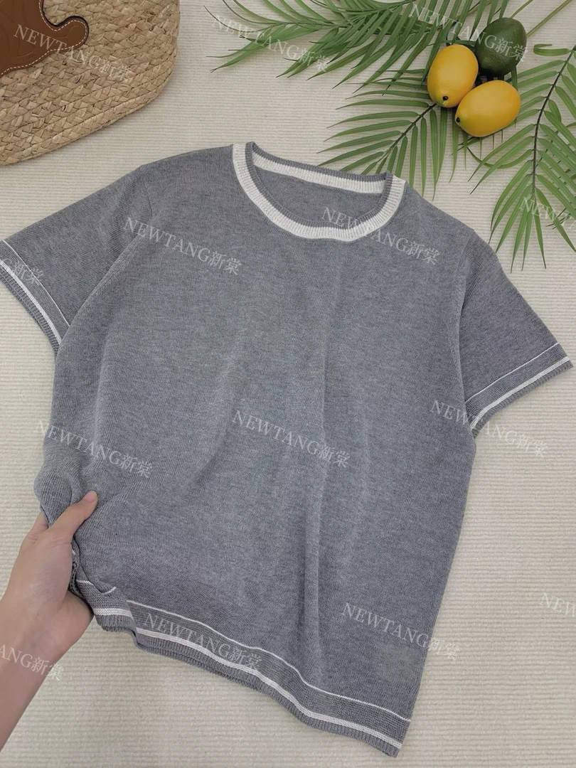 【撞色边短袖】211苎麻气质圆领简约透气显瘦短袖