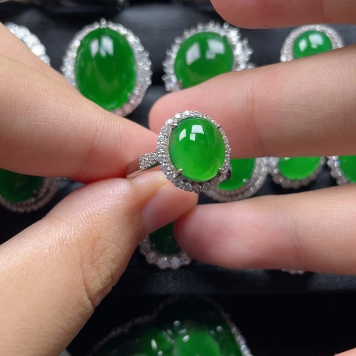 翡翠戒指银S925镶嵌戒指