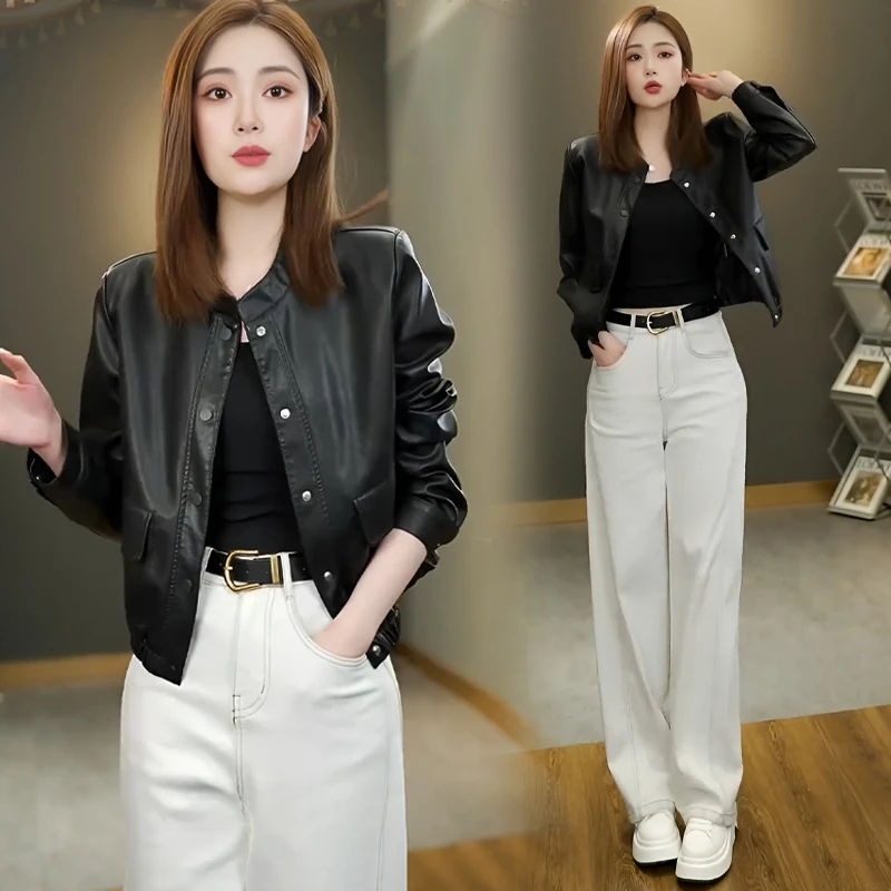 百搭复古立领小皮衣外套女2025春秋新款小个子短款机车皮夹克上衣