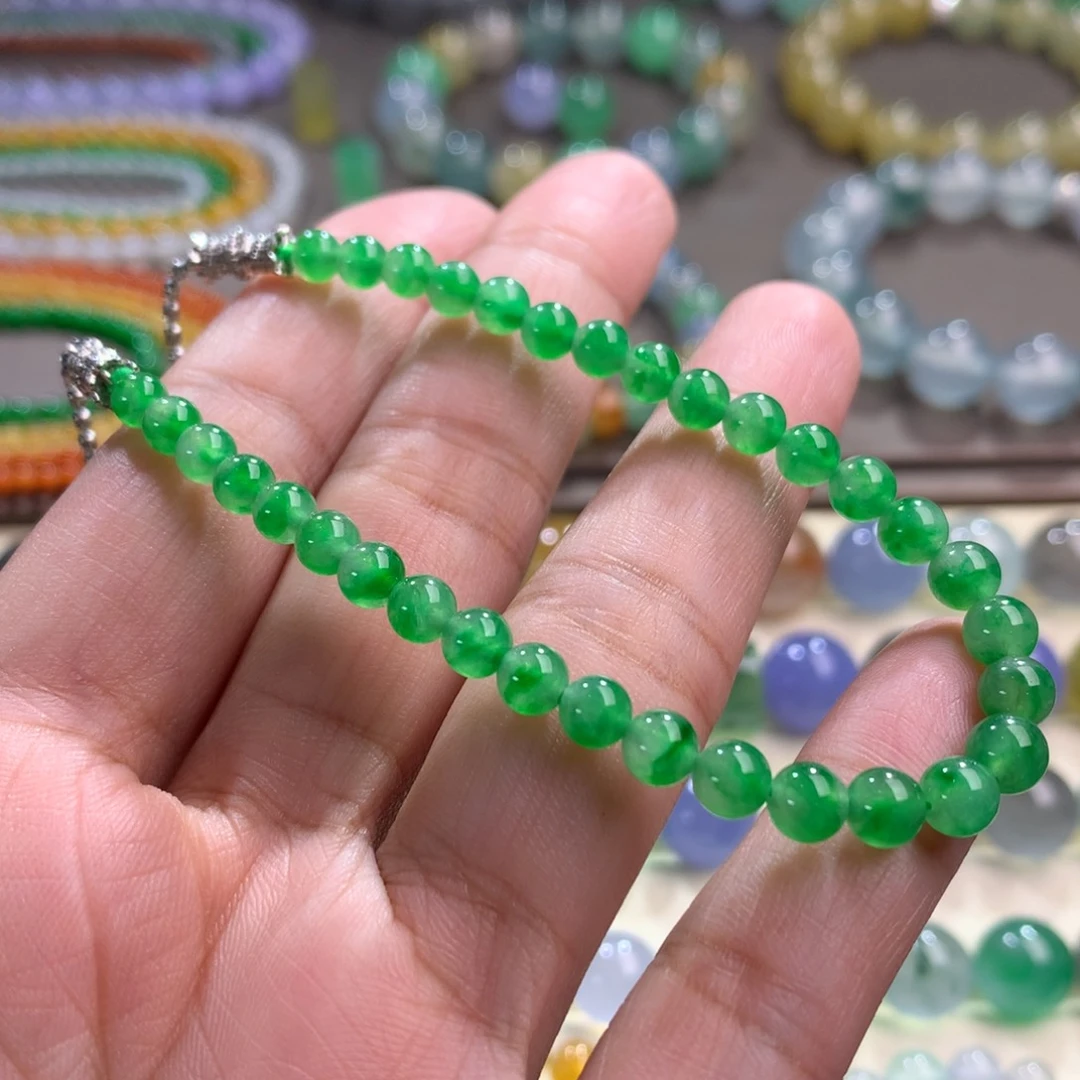 未镶嵌手链翡翠卡4～5 冰飘正阳绿两用款