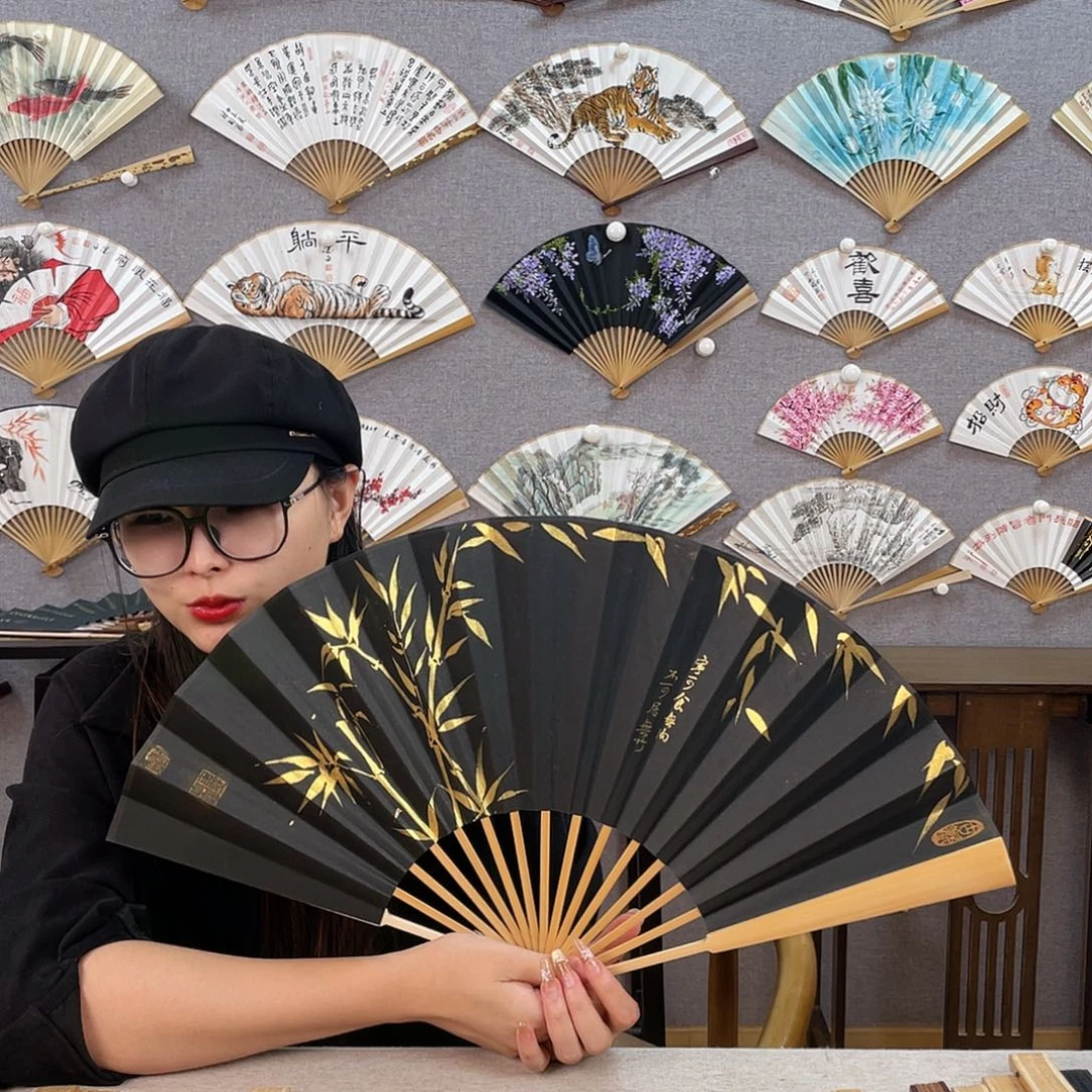 国画10寸玉竹-纯手绘-文玩扇骨（默认粘好）