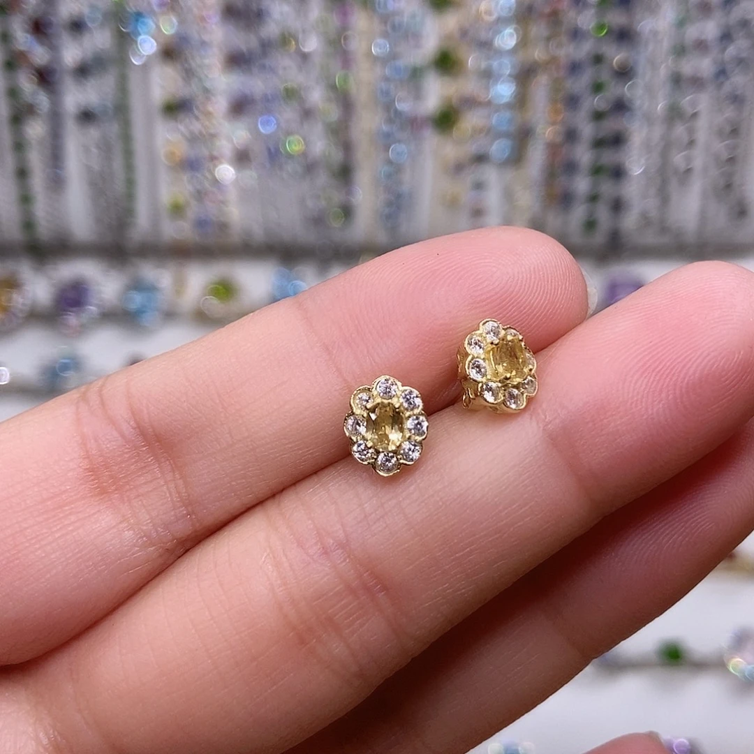 黄晶戒指银S925镶嵌