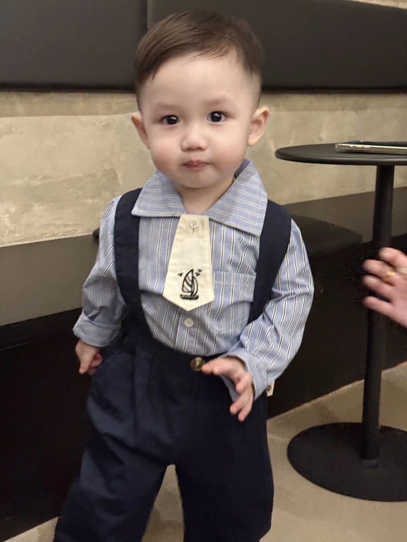 2025气质条纹绅士周岁服套装学院秋季婴幼童男女宝春秋背带套装