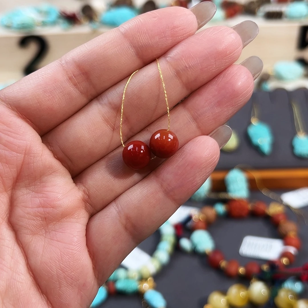 南红玛瑙未镶嵌把件原矿火焰纹南红圆珠