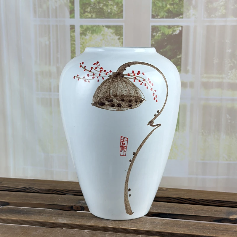 白色莲蓬||景德镇新中式简约桌面高端陶瓷花瓶大号花景德镇瓷花瓶