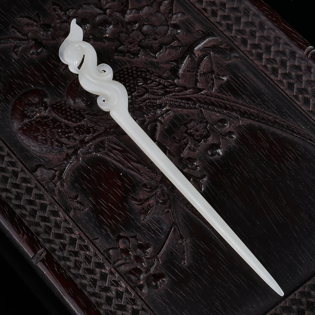 天然和田玉凤凰如意玉簪女士发簪头饰品玉石首饰