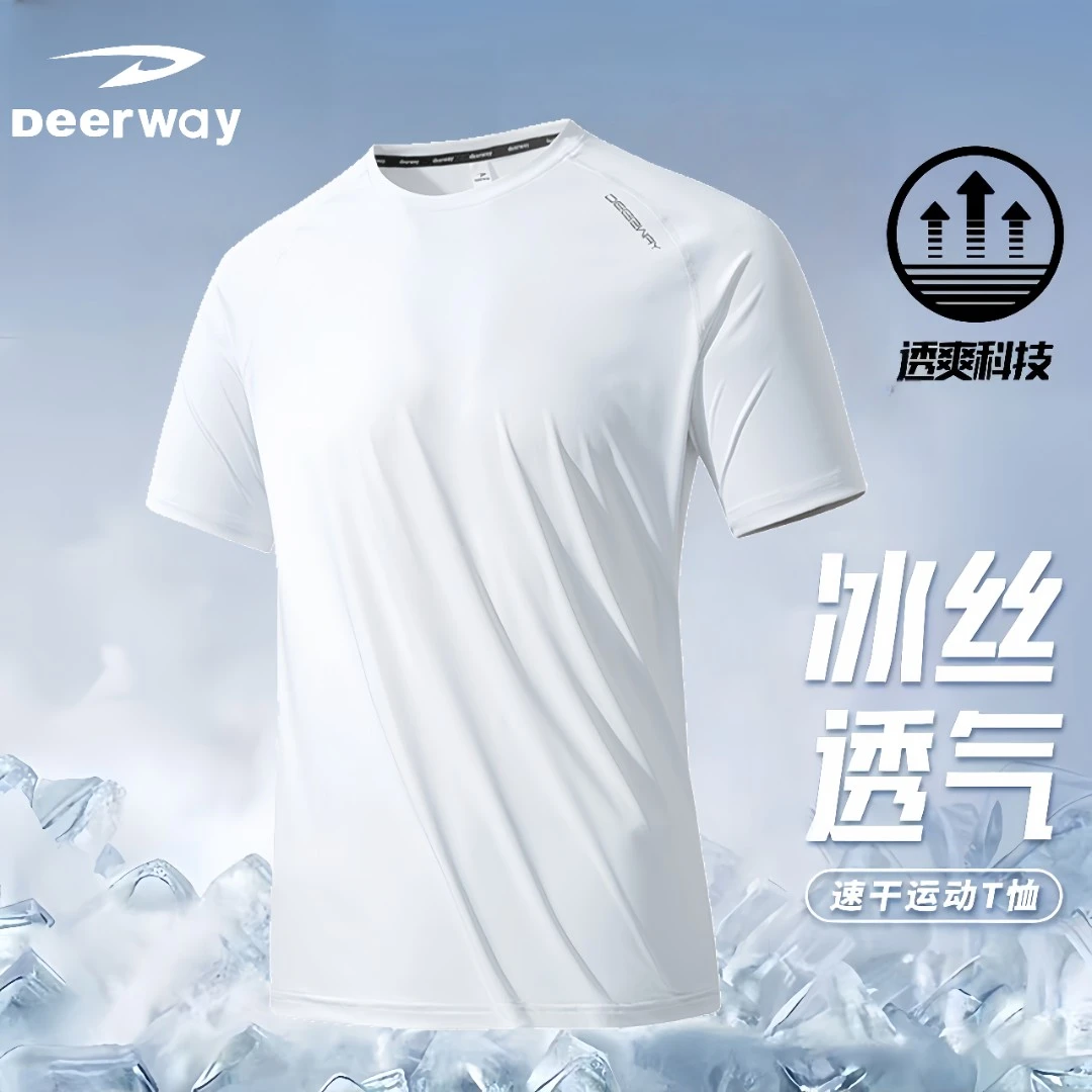 德尔惠夏季冰丝速干T恤男吸汗透气跑步训练短袖运动健身上衣弹力