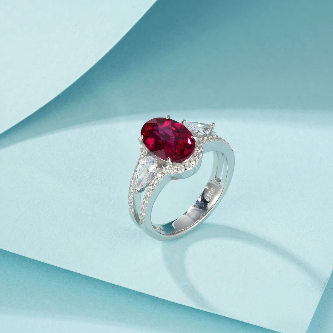 培育红宝石艾尔芙925纯银红宝石戒指女士叠镶气质高级感戒指时尚