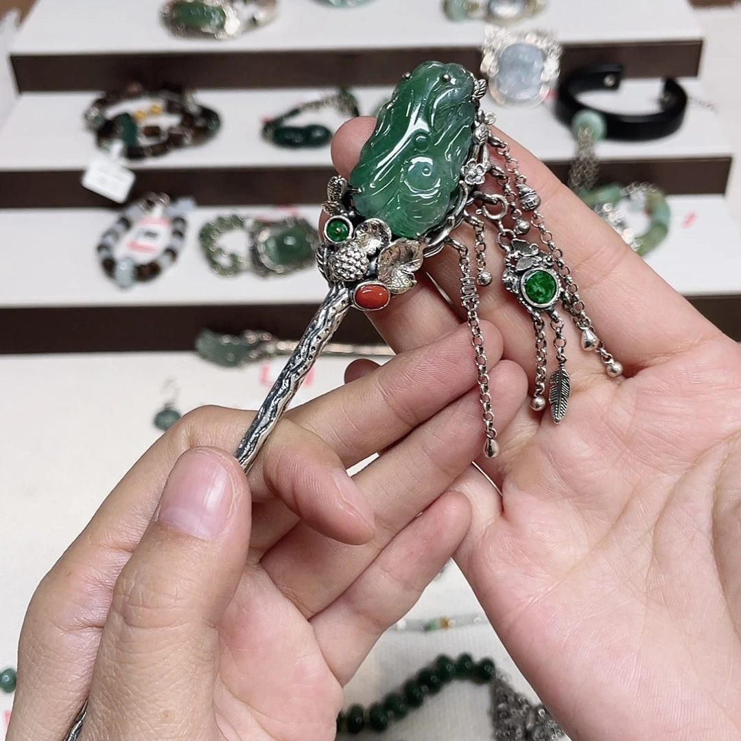 足银925银镶嵌发簪