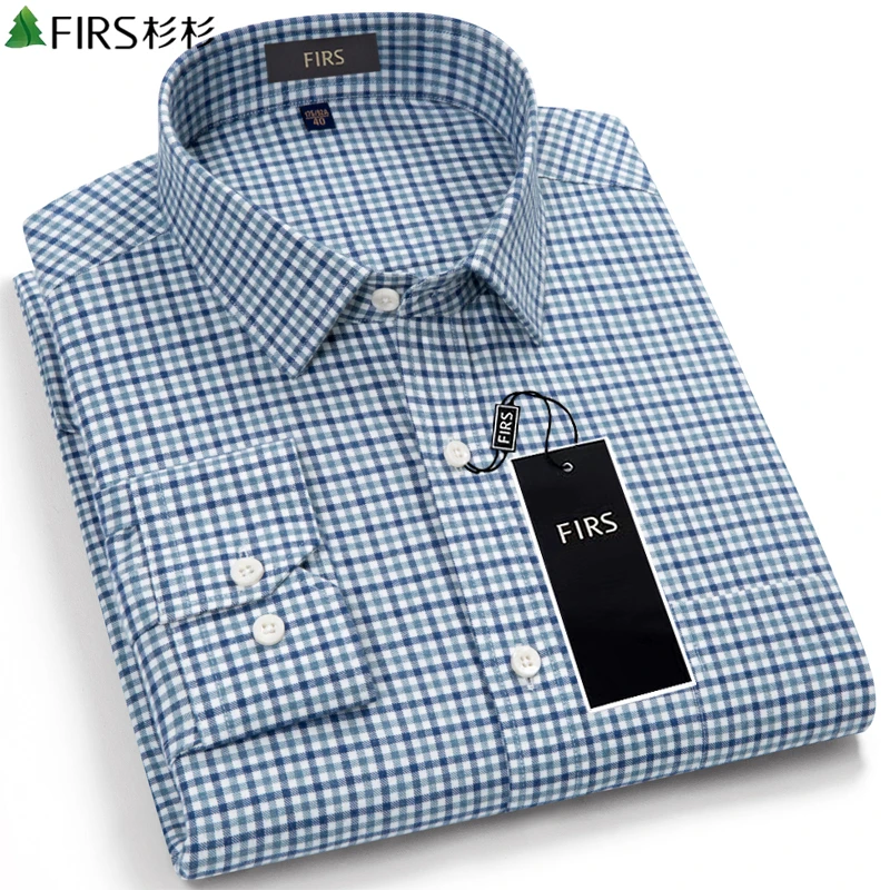 杉杉2025年秋冬季新款纯棉磨毛衬衫男士长袖格子商务休闲全棉衬衣