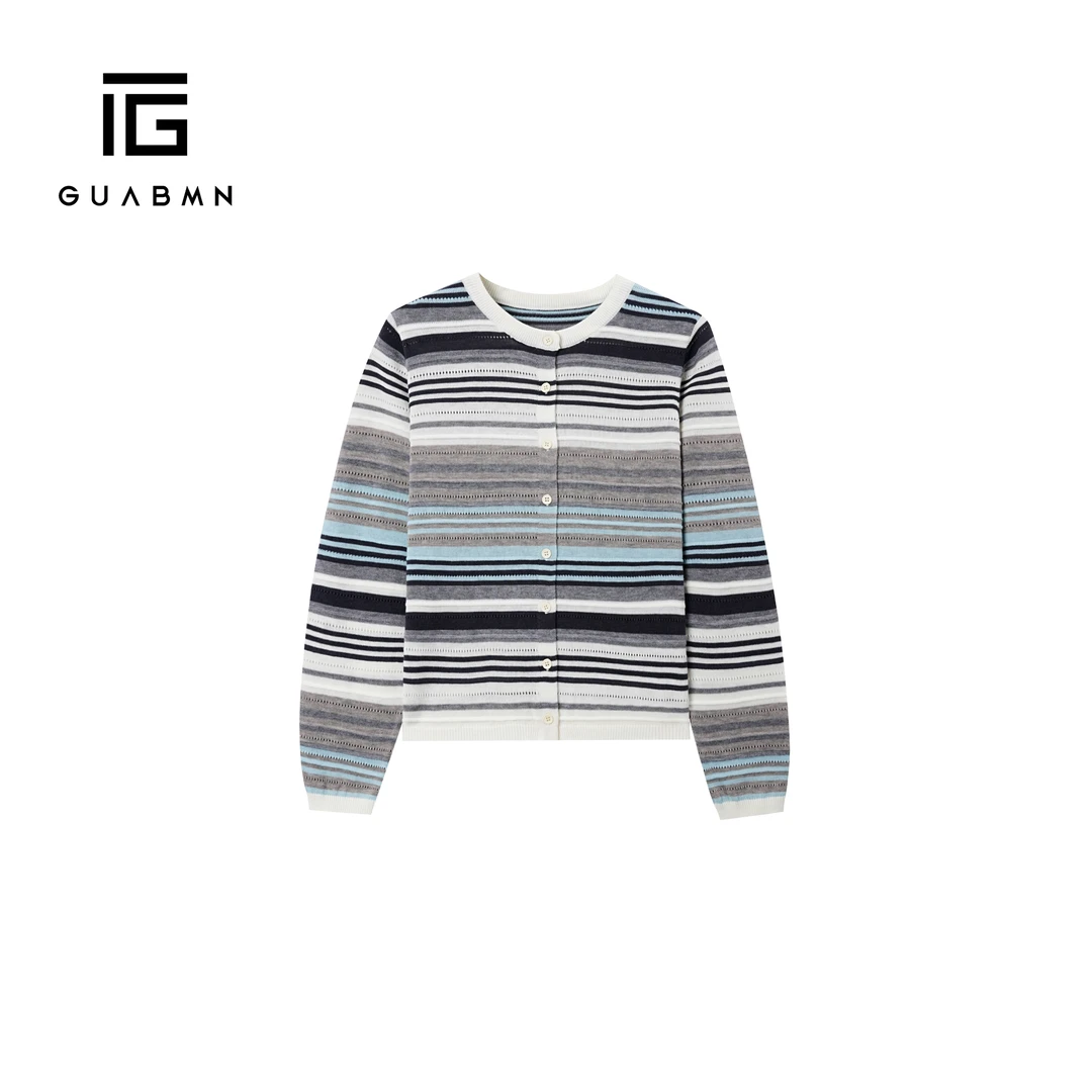 GUABMN2025秋季新款彩色条纹设计感针织开衫宽松百搭毛衣5879