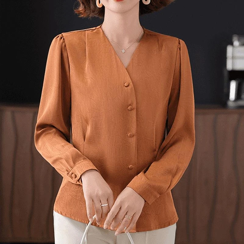 时尚妈妈装高端设计纯色衬衫女春秋新款气质减龄显瘦长袖小衫上衣