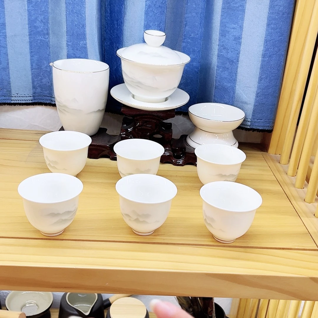 羊脂玉套装不带盒灰色山水一套