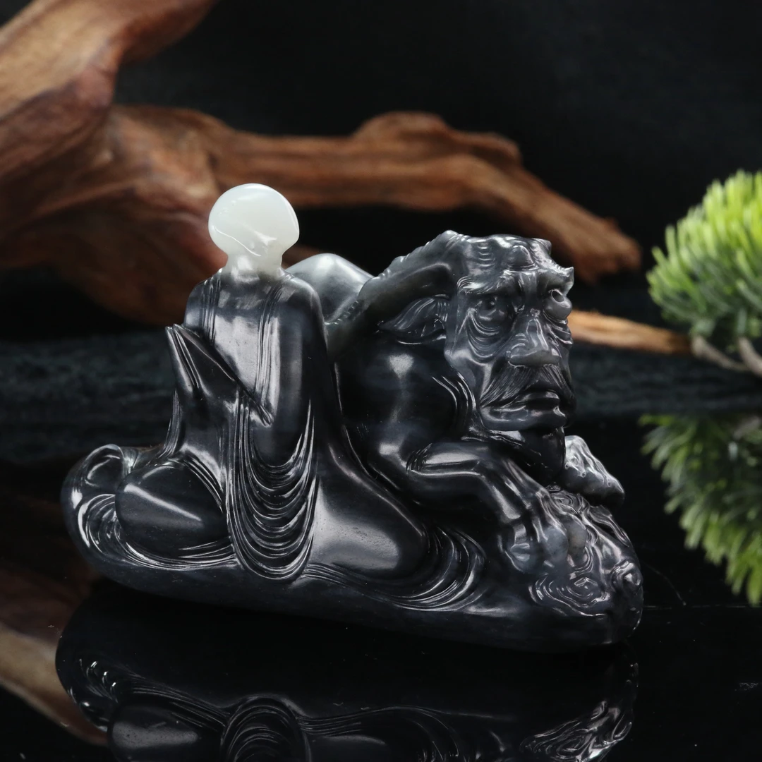 16和田玉青花四不像悟道摆件/600450北京中保拍卖