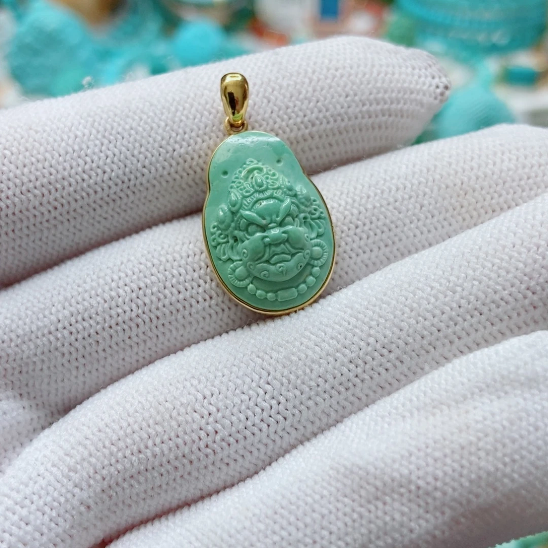 绿松石18K金镶嵌黄财神