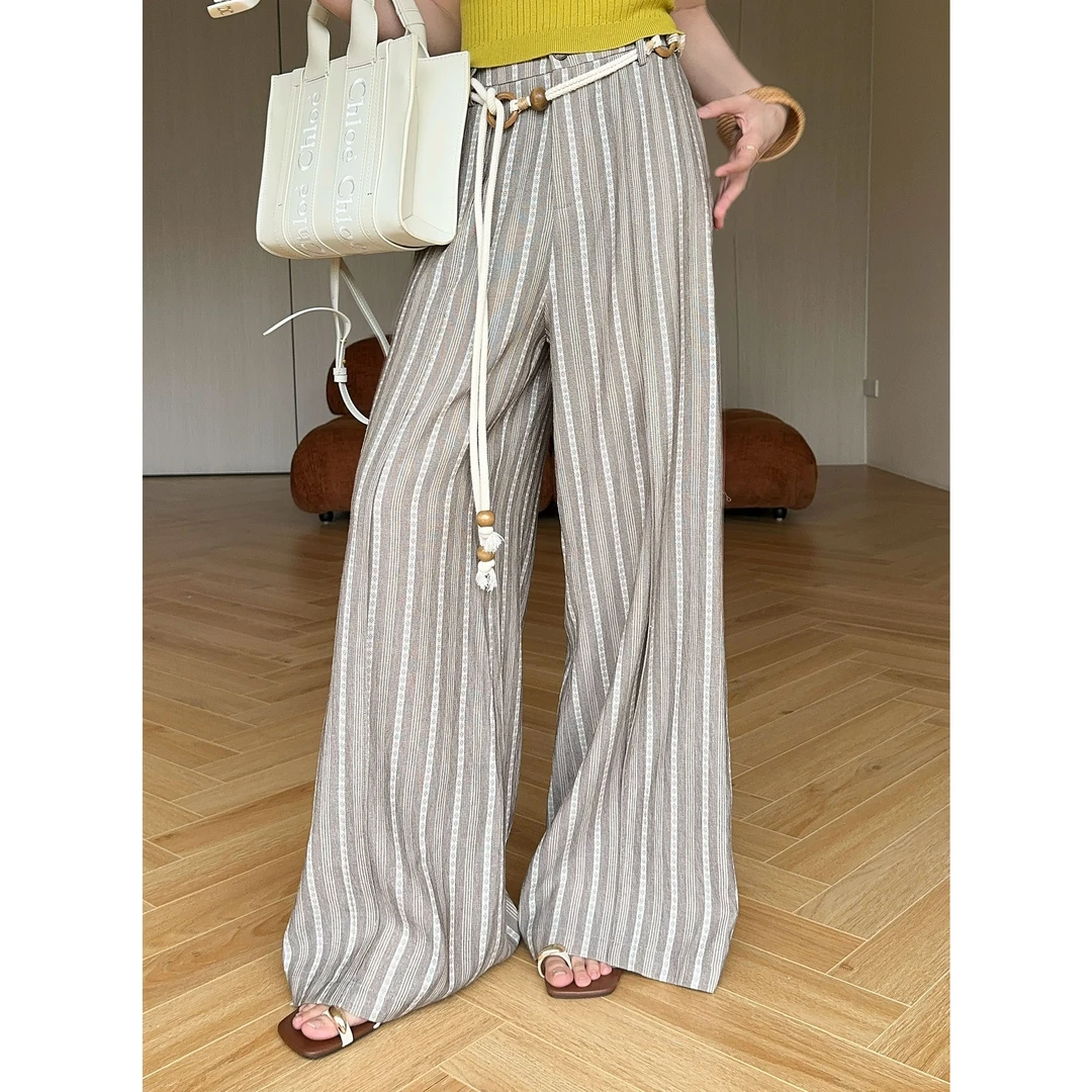 JIJINQI时尚直筒百搭显瘦气质宽松垂感条纹休闲裤女 JD04KZPT1298