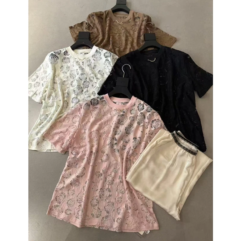 《有钱花》01圆领蕾丝镂空短袖T恤女装上衣休闲百搭上衣