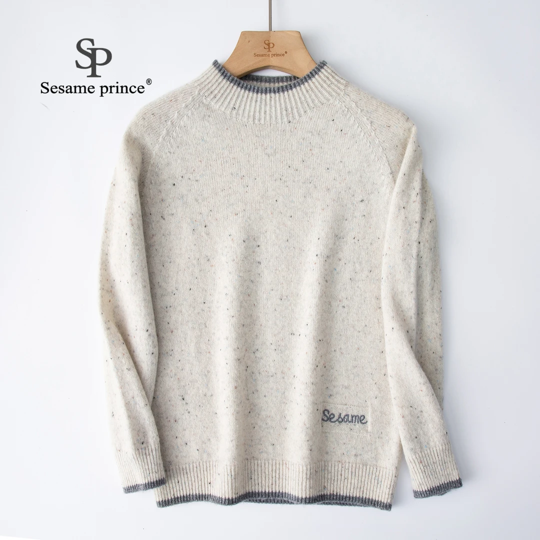 SP【100%澳洲美丽诺羊毛】圆点撞色城市机能风新款羊毛衫SW25002