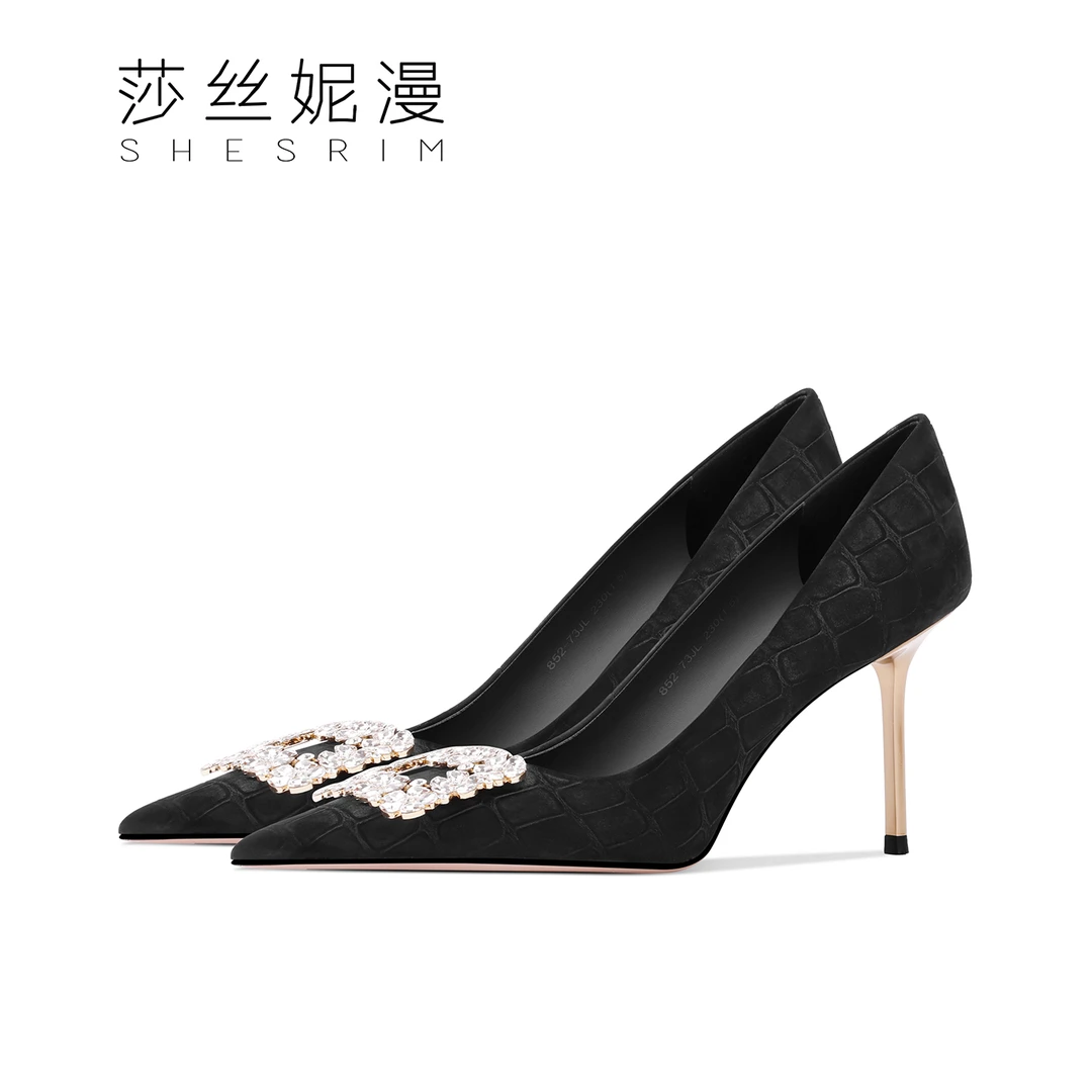 2025秋季新款压纹高跟鞋轻奢气质秋冬性感黑色百搭细高跟浅口单鞋