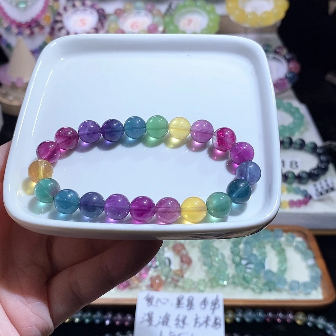 手链萤石未镶嵌彩虹色标9加