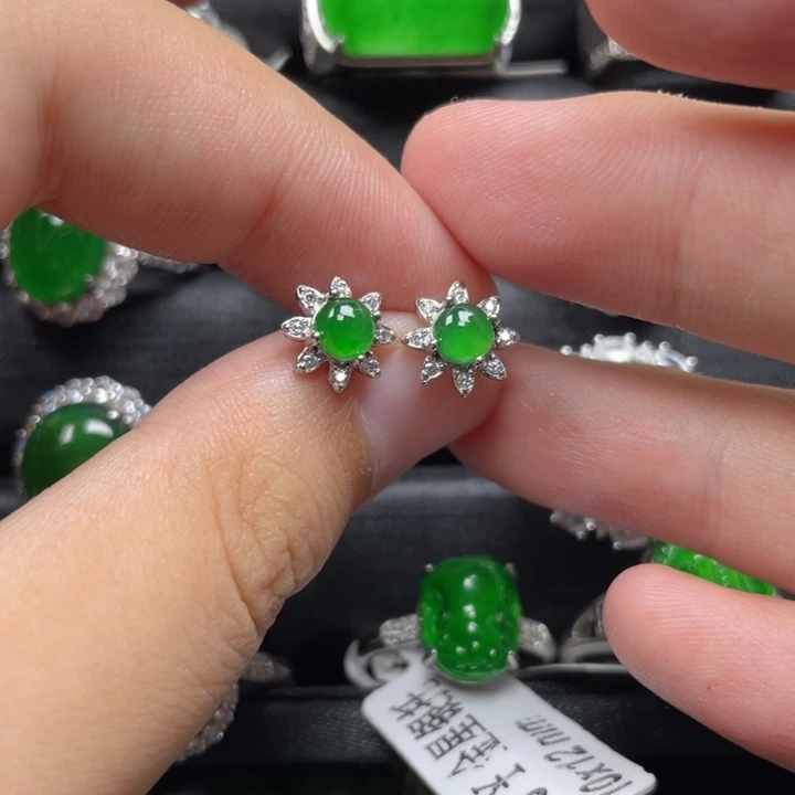 翡翠银S925镶嵌耳饰耳钉