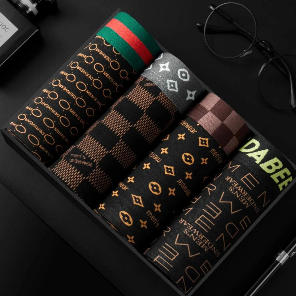 男士凉爽冰丝内裤男款时尚印花短裤潮流四角裤男生裤衩舒适大码LS