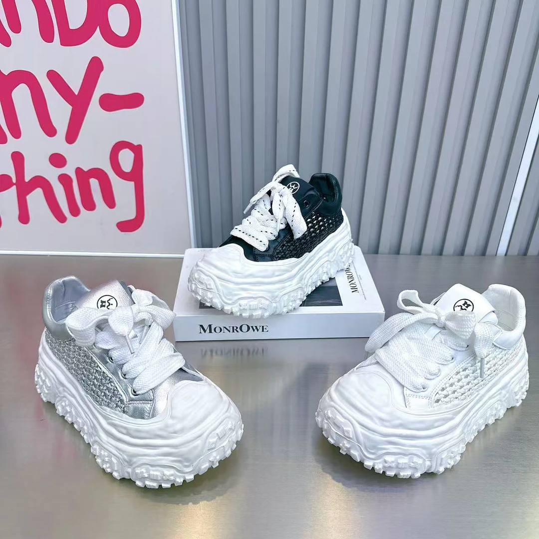 纯色平跟低帮拼色厚款耐磨松糕鞋运动鞋女鞋网面夏季