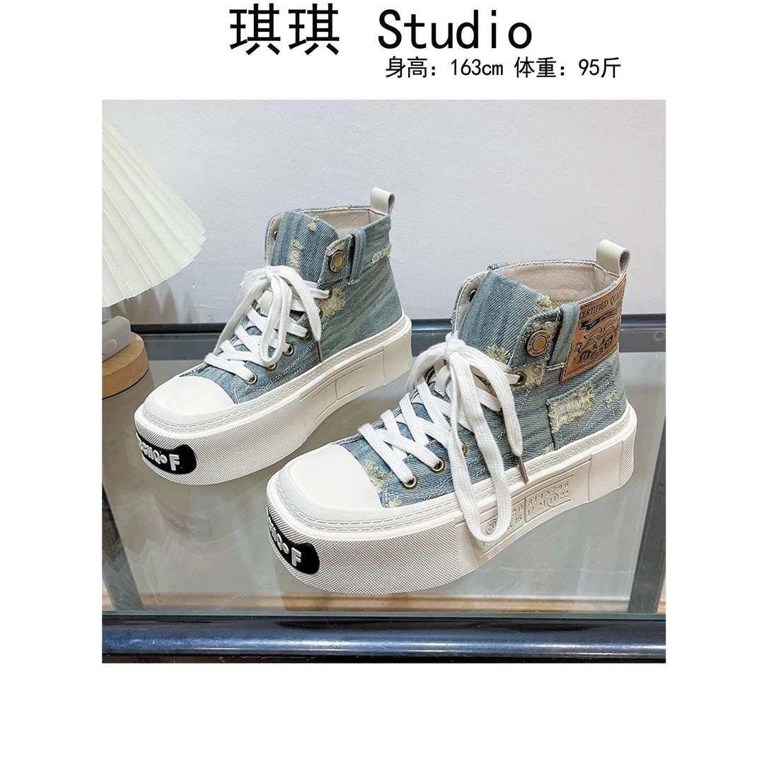 《琪琪家》夏季新款轻奢高级重工设计感方头高帮帆布鞋女鞋-77