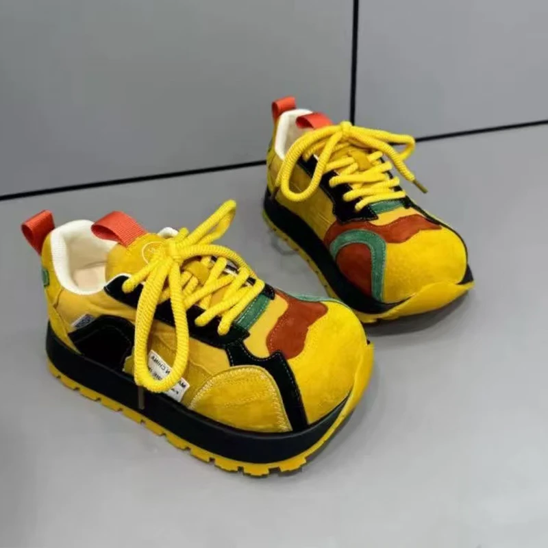 欧洲站2025年冬季新款拼色运动鞋厚底增高阿甘鞋轻奢百搭运动鞋女