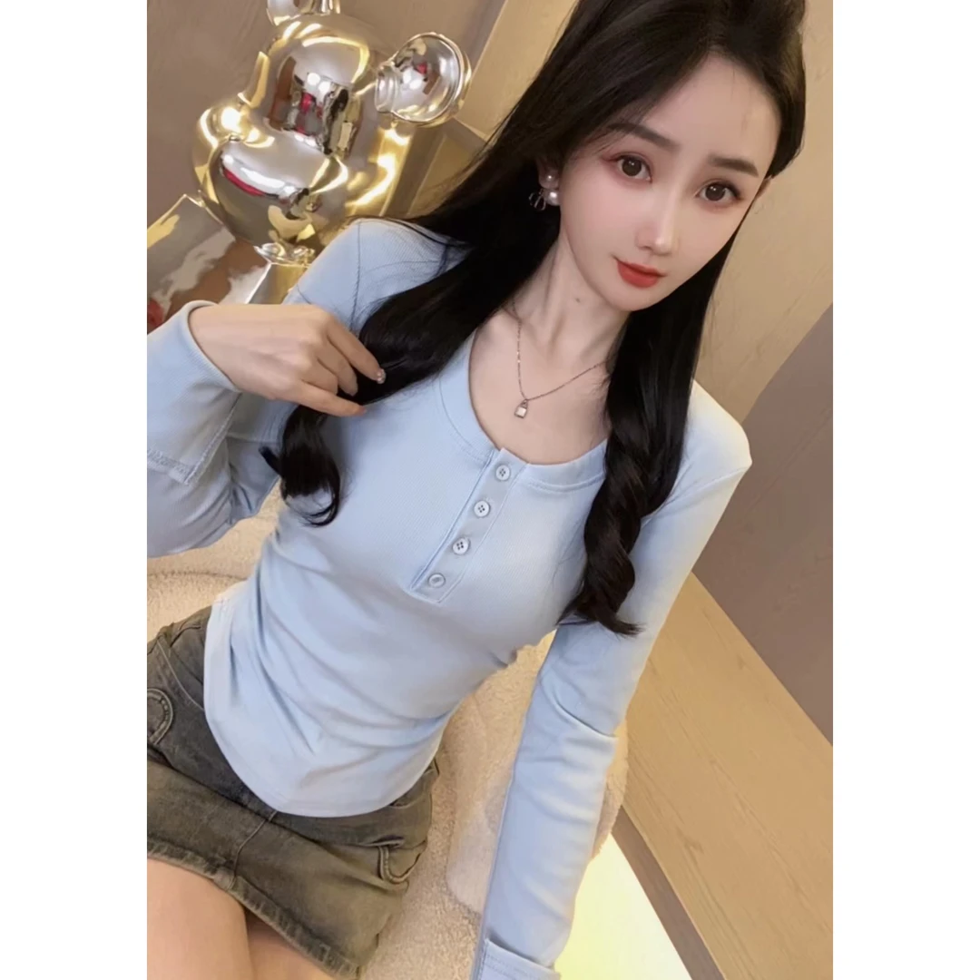 【小伊305扣子圆领】2025春款打底衫女长袖性感
