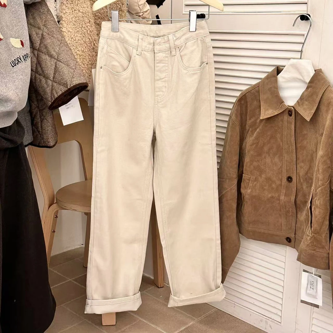 【ARONG阿荣家】直筒加绒裤01893-白色-SML-XL