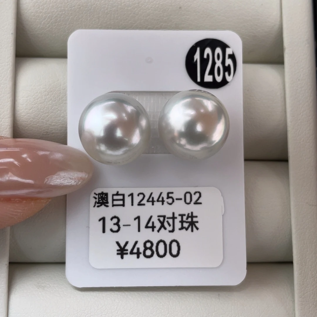 定制海水珍珠未镶嵌耳饰澳白13-14mm